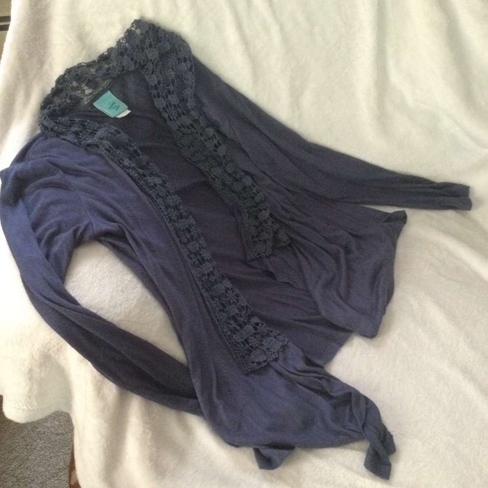 Large Blue open Cardigan with lace trim